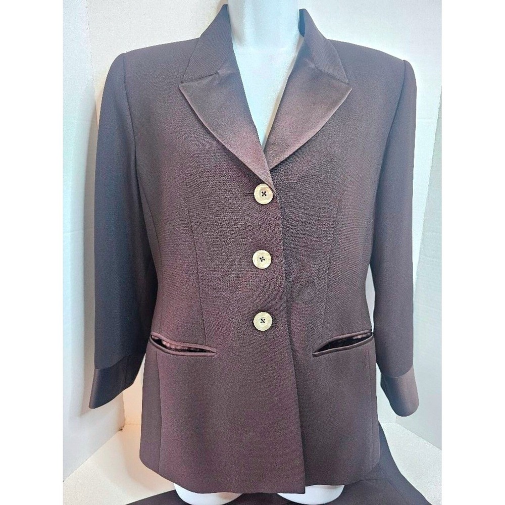VTG Albert Nipon Chocolate Brown 3 PC Suit SZ 6P Jkt/Pant/Skirt 80s Designer Tux